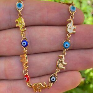 Brand New Evil Eye Elephant Bracelet 5.5" 14K Golf Filled Jewelry Gift Kids Baby